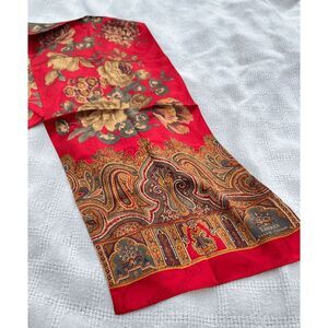 Lauren Ralph Lauren Silk Paisley Floral Scarf Red Equestrian Old Money